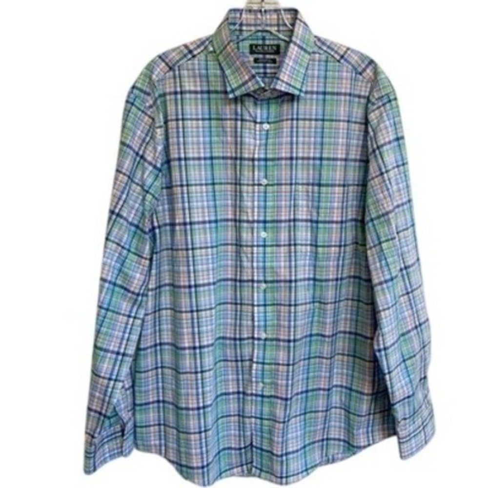 Lauren‎ Ralph Lauren XL Dress Shirt Multi Plaid Stretch Fabric Regular Fit